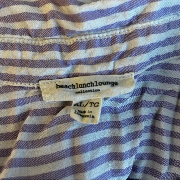 Beach Lunch Lounge Womens Purple & White Striped Button-Up Long Sleeve Shirt XL - Picture 8 of 9